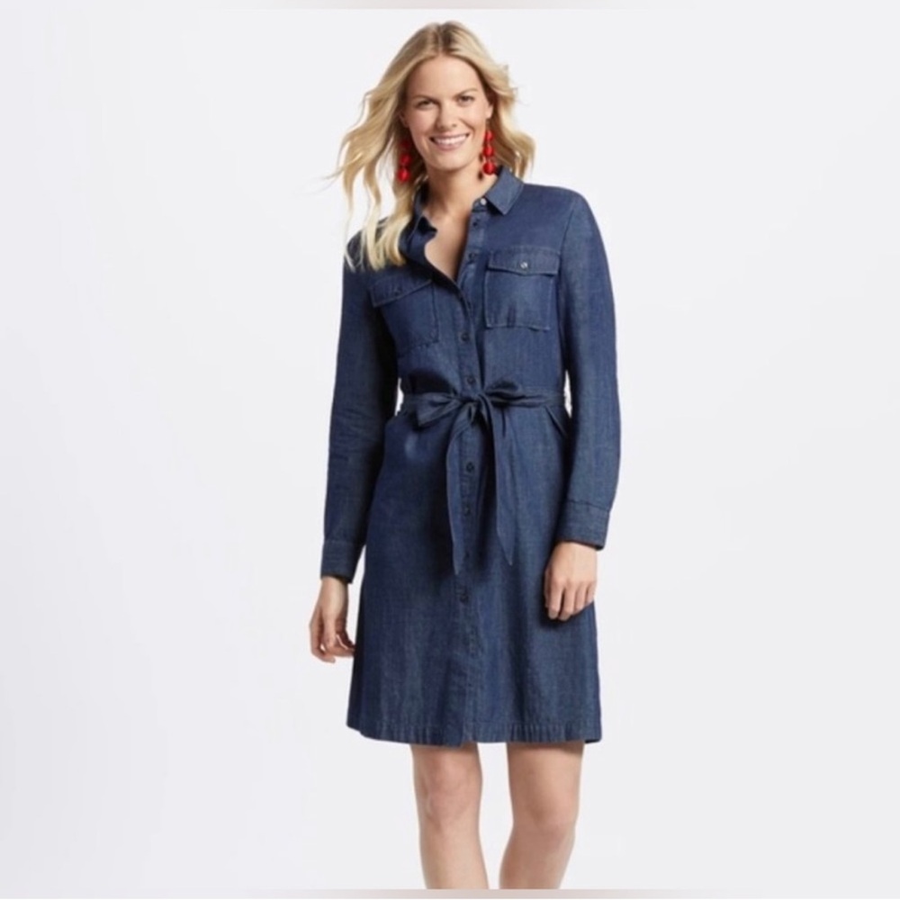 NWT Draper James Chambray Long Sleeve Shirt Dress - Size 6